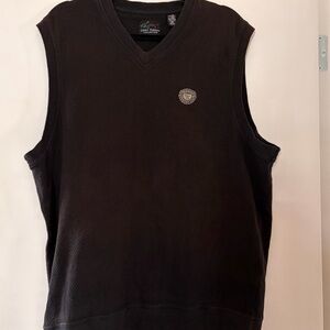 Greg Norman Collection Black V-Neck Sweater Vest with Multicolor Shark Logo